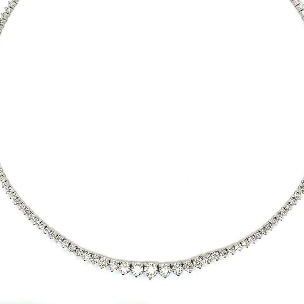 15.00 Carat Natural Diamond Tennis Graduated Necklace G SI 14K White Gold